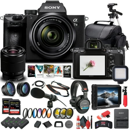 Sony Alpha a7 III Mirrorless Camera with 28-70mm Lens (ILCE7M3K/B) - Pro Bundle with 64GB Memory Cards, Tripod, and More(International Model)