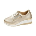 thumbnail image 2 of Wedge Sneaker,High Heel Sneakers,Sneaker Wedges,Women Wedge Shoes,Women's Fashion Sneakers,Women's Sports Shoes Women's Breathable Lace-Up Sneakers Wedge Sports Shoes,Gold,6.5, 2 of 8