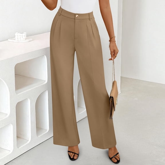 Inglocry Women's Wide Leg Dress Pants 2026 High Waisted Business Casual Palazzo Pants Work Office Slacks Trousers Khaki M