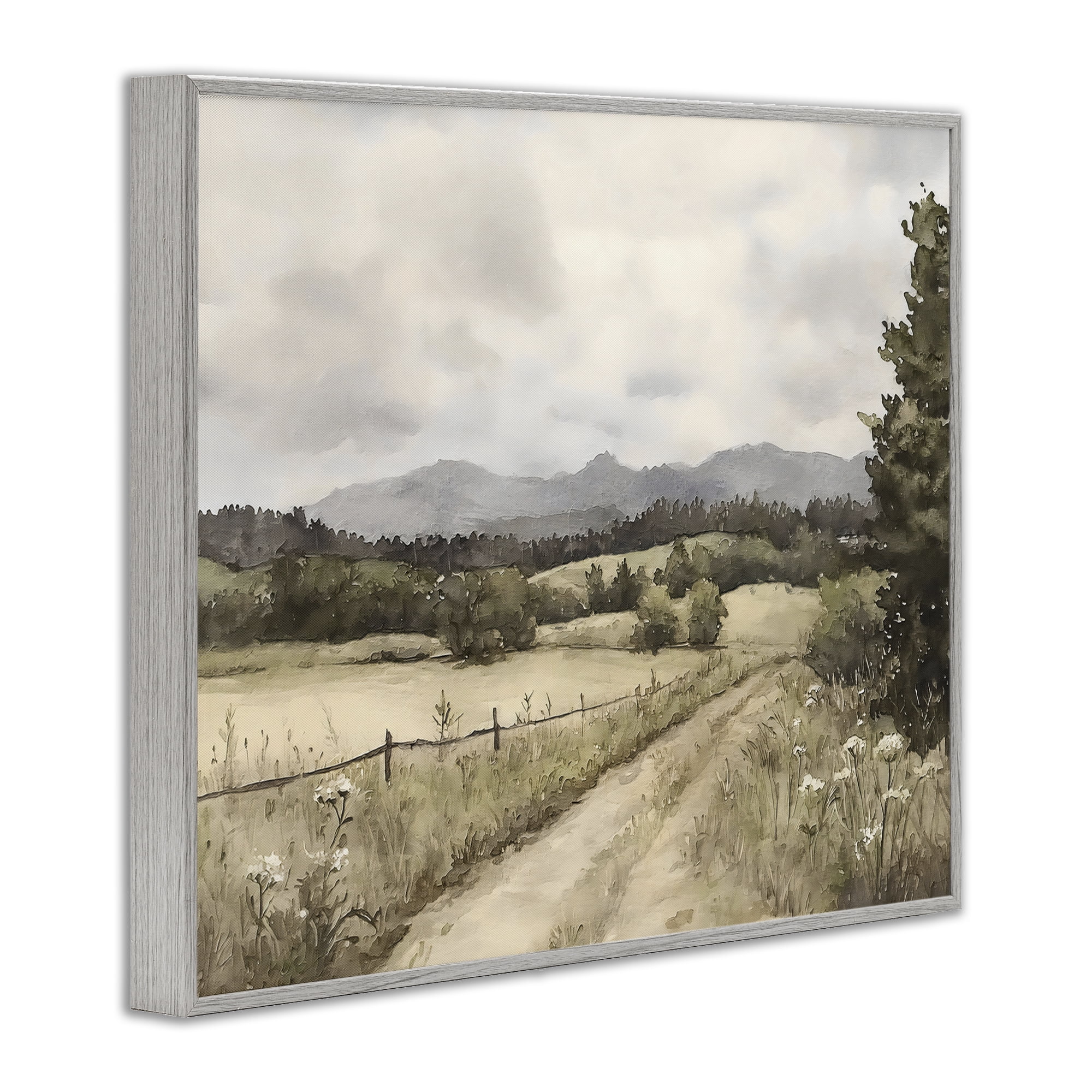 Stupell Industries Muted Meadow Lane Gray Framed Giclee Art, design by Riley B