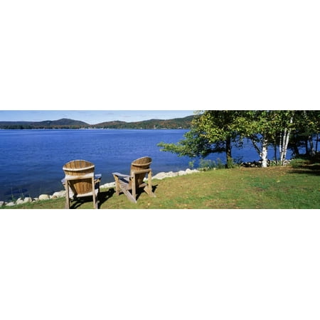 Adirondack Chairs on a Lawn, Fourth Lake, Adirondack Mountains, Adirondack State Park, NY, USA Print Wall Art By Panoramic