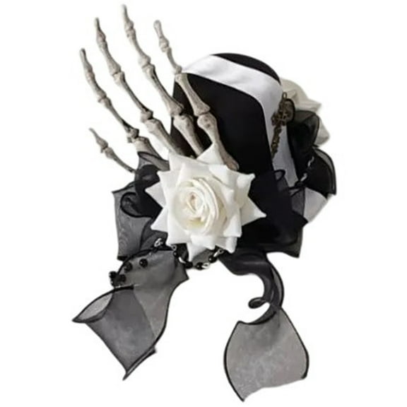 FENOHREFE Flower Hair Clip Top Hat Halloween Skull Hand Flat Clip Halloween Hairpin Top Hat Elegant Hair Clip for Bunches