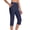 Navy high waisted capri pants with pockets a1, variant on Cagogo Women's High Waisted Capri Pants with Pockets Solid Casual Everyday Capris Travel Loose Summer Cropped Trousers Beach Lounge, White 2XL