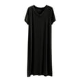 thumbnail image 2 of Paiwinds Women's V-Neck Long Sleeve Nightgown - Soft Modal Blend Loose Fit Sleepshirt for Home Lounging, Comfortable Long Sleep Dress, L-5XL, 2 of 6