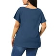 thumbnail image 3 of Unique Bargains Juniors' Plus Size Full Placket Lace Panel Flare Peplum Blouses Royal Blue 4X, 3 of 6