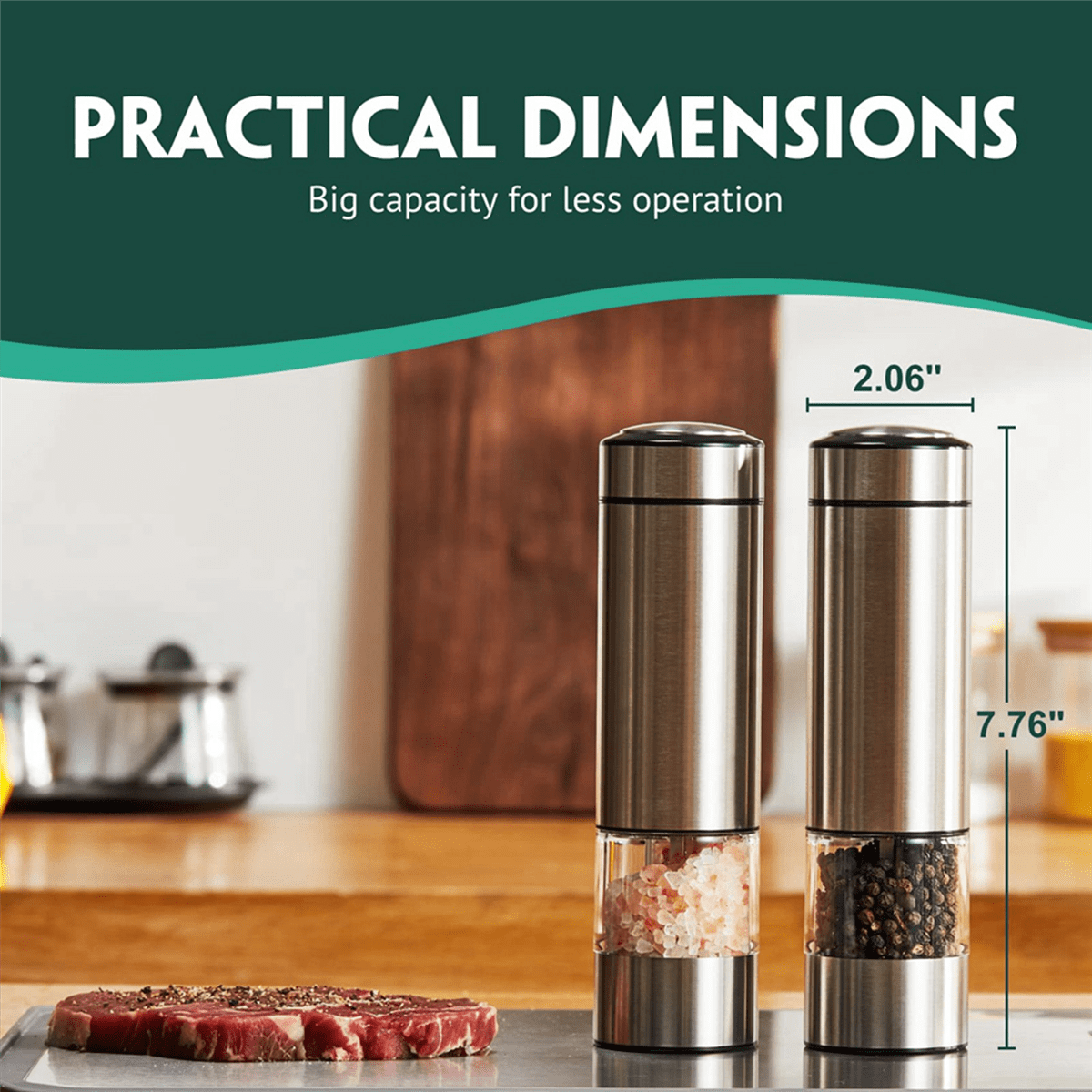 2X Electric Pepper Grinder, Automatic Pepper Mill Grinder, Stainless Steel Battery Operated Salt Grinder Refillable