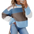 thumbnail image 5 of Winter Trendy Womens Color Block Cropped Sweaters Casual Oversized Y2k Going Out Striped Pullover Tops, 5 of 6