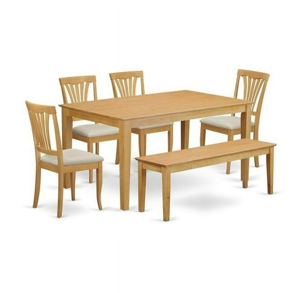 East West Furniture CAAV6-OAK-C Kitchen Dinette Table & 4 Chairs Plus A Wooden Bench, Oak