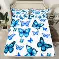 thumbnail image 2 of Manfei Chic Butterfly Twin Sheet Sets,Wild Animal Twin Fitted Sheet,Blue White Flat Sheet For Girls Kids,Breathable Home Decor,3pcs, 2 of 7