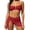 Red, variant on Metal Accent Bandeau Bikini Three Piece Swimsuit with Matching Sheer Skirt Cover Up Red M