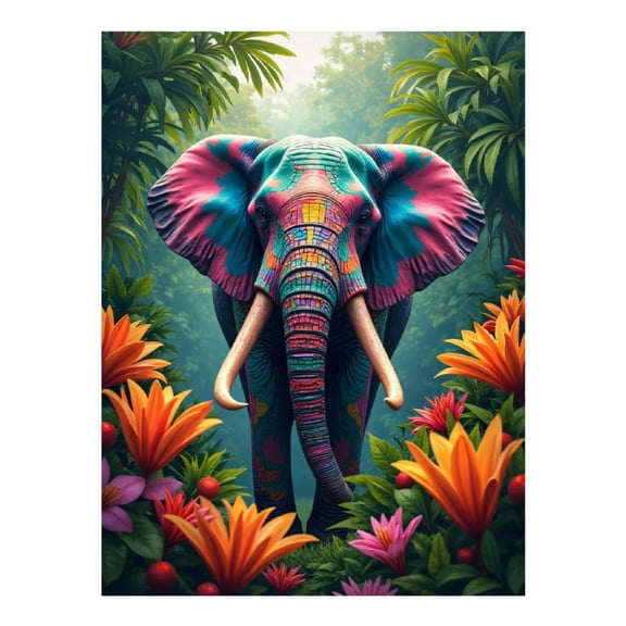 Diamond Art Kits for Adults - Vibrant Elephant Jungle Flowers 5d Diamond Painting for Adults, Diamond Art for Adults Beginners, Frameless Diamond Painting Kits for Adults for Home Wall Decor