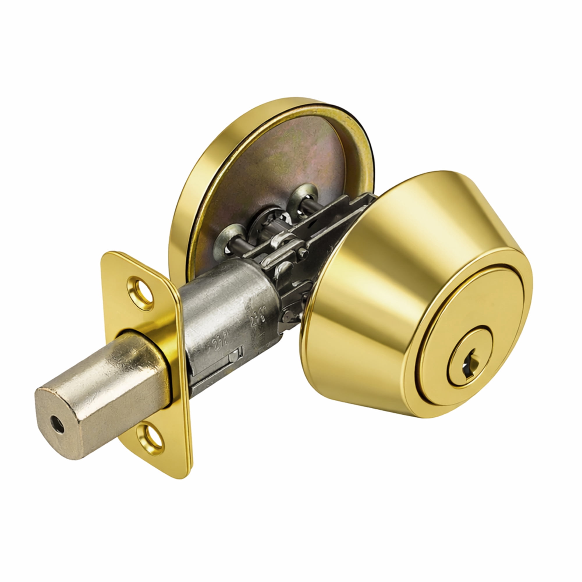 Polished Brass Keyed Entry Deadbolt with Twist-Knob Interior, 6-Way Adjustable Latch