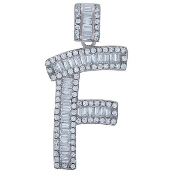 925 Sterling Silver Unisex Baguette Cubic Zirconia Letter Name Personalized Monogram Initial Alphabet F Charm Pendant Ne