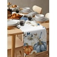 thumbnail image 6 of Orange White Pumpkins Fall Burlap-Cotton Table Runner 120 Inches Long,Thanksgiving Blue Eucalyptus Leaves Farmhouse Table Runners,Outdoor Dining Tablecloths for Baby Shower Party Wedding 13x120, 6 of 9