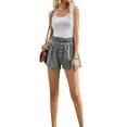 thumbnail image 3 of QAFOPEH Women Solid Color Elastic High Waist Buttons Wide Leg Shorts, 3 of 3