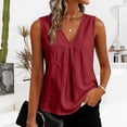 thumbnail image 2 of GZWYHT Womens Cotton Linen Tank Tops V Neck Casual Cami Sleeveless Blouses Basic Shirt Summer Clothes Fashion Outfits Red L, 2 of 7