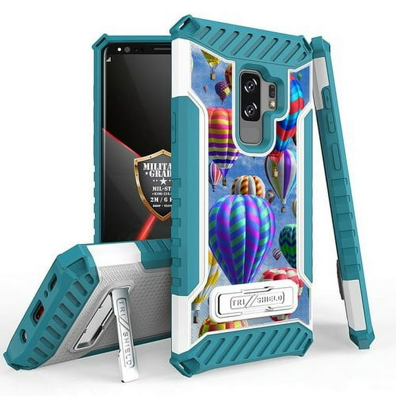 Galaxy S9 Plus / Galaxy S9  Case, Trishield Durable Shockproof High Impact Rugged Armor Phone Cover with Kickstand for Samsung S9  Only White/Printed Hot Air Balloon