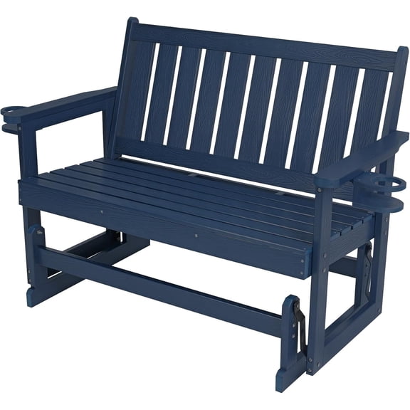Poly Lumber Patio Glider, HIPS Material Weather-Resistant Swing Bench for Outdoor Porch Garden (Navy Blue, 2-Seater)