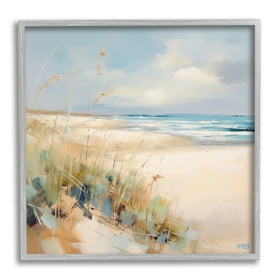 Stupell Industries Abstract Ocean Reeds Landscape Painting Gray Framed Art Print Wall Art, 12 x 12