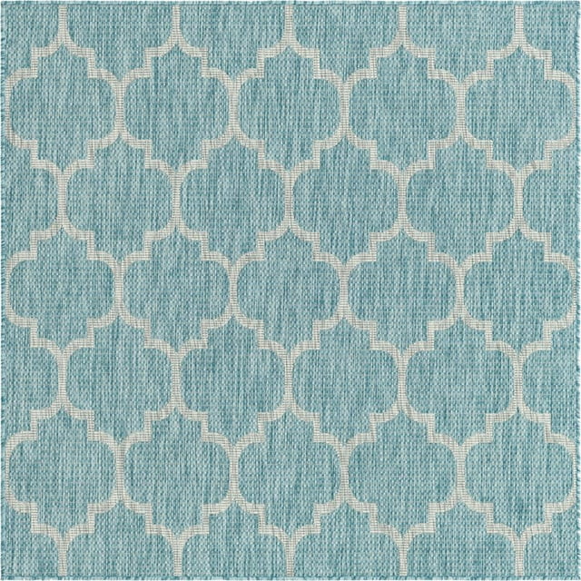 Unique Loom Outdoor Trellis Lattice Area Rug 5' x 5' Square Aquamarine/Gray