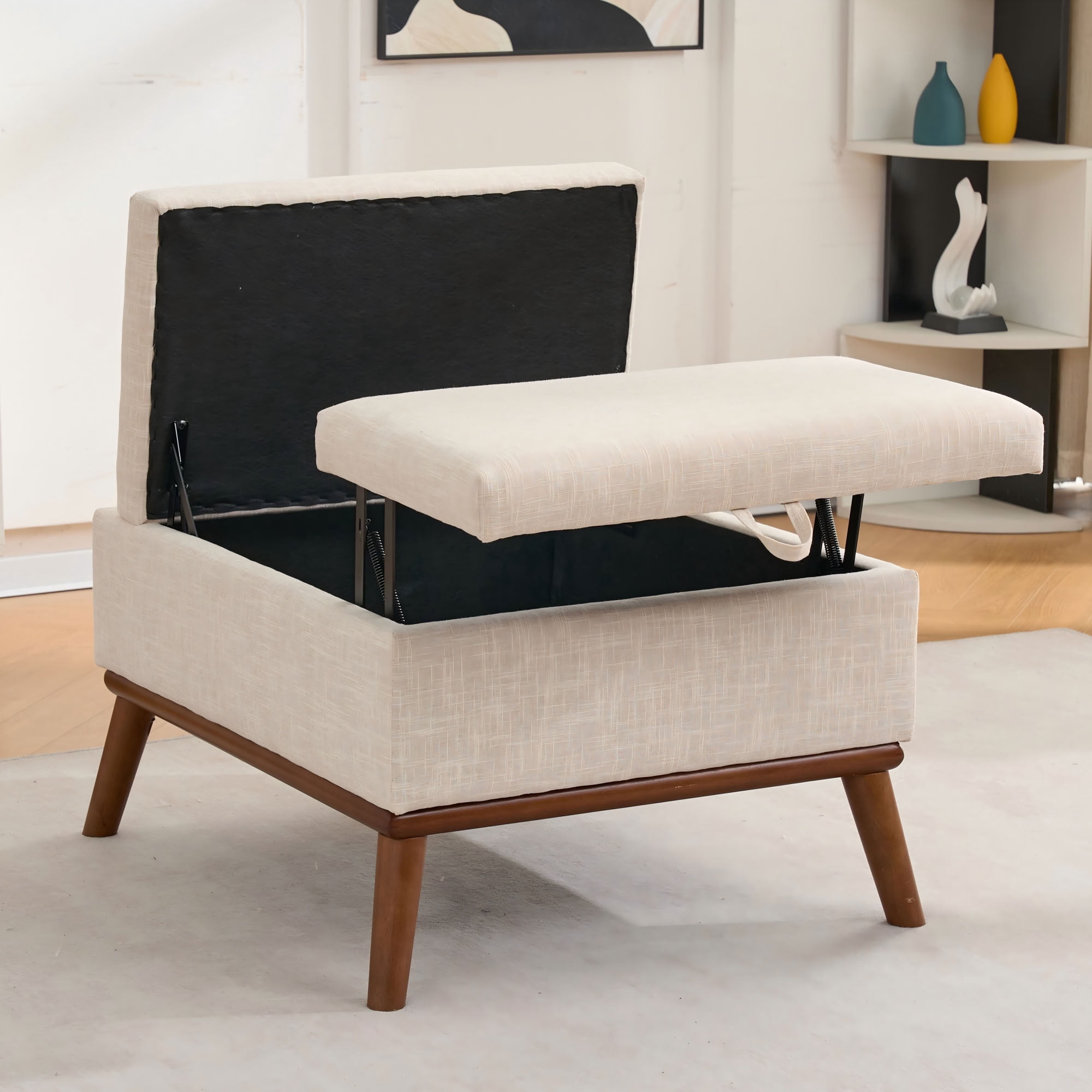 MAYEERTY 31 Inch Split Flip Top Storage Ottoman, Mid Century Multi-Functional Footrest for Living Room Home Office Small Space