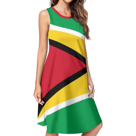 Flag of Guyana.National flag of Guyana Spring Summer Dresses for Women Fashion T-shirt Dress Casual Sleeveless Loose Sundress with Pockets