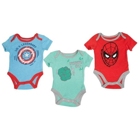 

Marvel Heroes Captain America and Spider-Man and Hulk 3-Pack Infant Bodysuit Set-3-6 Months