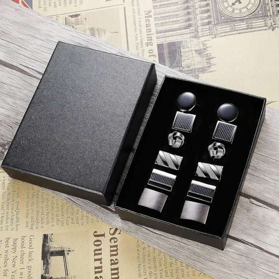 6-Pair Classic Mens Cufflinks for Wedding & Business | Stylish Metal Cufflink Set with Gift Box Packaging