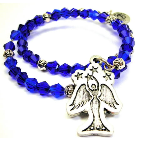 Crystal Star Charm Bracelet - Chubby Chico Charms Angel With Stars Bicone Crystal Wrap Bracelet in Sapphire Blue