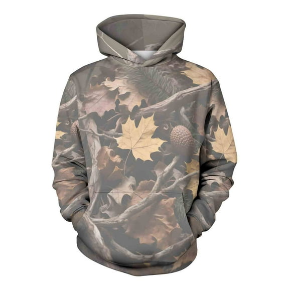 lulshou Unisex Hoodies Camouflage Leaf Print Hoodie Men & Women's Fleece-Lined Long Sleeve Sweatshirt with Front Pocket, Cozy Pullover for Outdoor, Camouflage, XXL