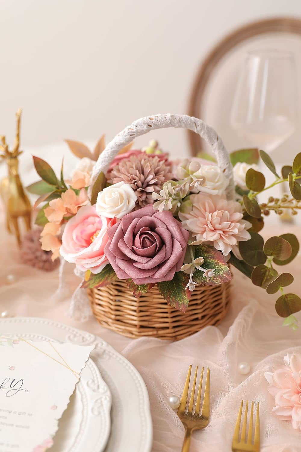 Artificial Flowers Combo Box Set Gradient Color Flower Leaf with Stems for DIY Wedding Bouquets Centerpieces Baby Shower Party Home Decorations（Pink Purple）