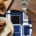 thumbnail image 3 of Blue Black Geometric Round Placemats Set of 6 for Dinning Tables,Heat-proof Braided Table Mats 13 Inch,Modern Minimalist Abstract Stripes Washable Place Mat for Kitchen Restaurant Party Table Decor, 3 of 9