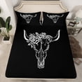 thumbnail image 2 of Homewish Retro Bull Skull Queen Sheet Sets,Boho Bohemian Tribal Flat Sheet,White Black Queen Fitted Sheet For Boys Kids,Microfiber Bedroom Decor,4pcs, 2 of 7