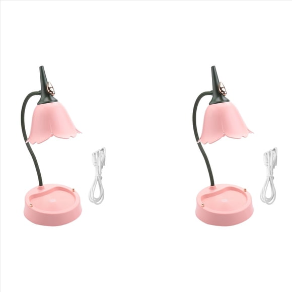 2X Flor LáMpara de Escritorio LED IluminacióN de Dormitorio de Estudiante Lectura de Contacto ProteccióN Ocular Pantalla de Flor USB Luz de Mesa, Rosa