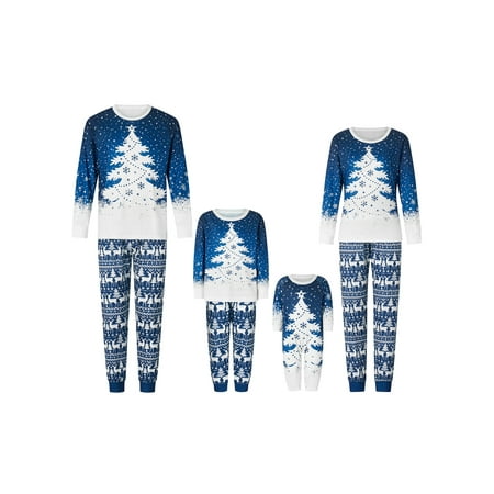 

Christmas Pajamas for Family Matching Snowflake Tree Print Long Sleeve Crew Neck Tops + Pants Set Sleepwear