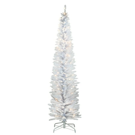 7 ft. White Iridescent Tinsel Tree with Clear Lights