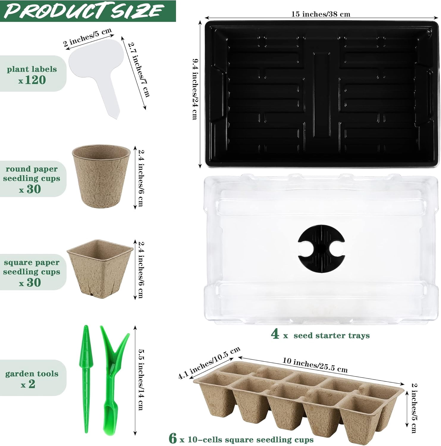 Seed Starter Tray Set with Pots, Germination Tray, Plant Labels and Tool
