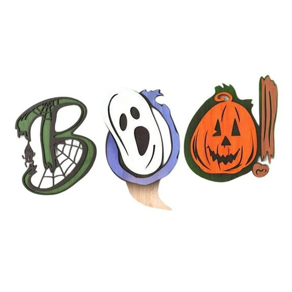 Halloween BOO Wooden Door Sign, Spooky Ghost Pumpkin Spider Web Wall Hanging Decoration for Home Indoor Outdoor Party Decor