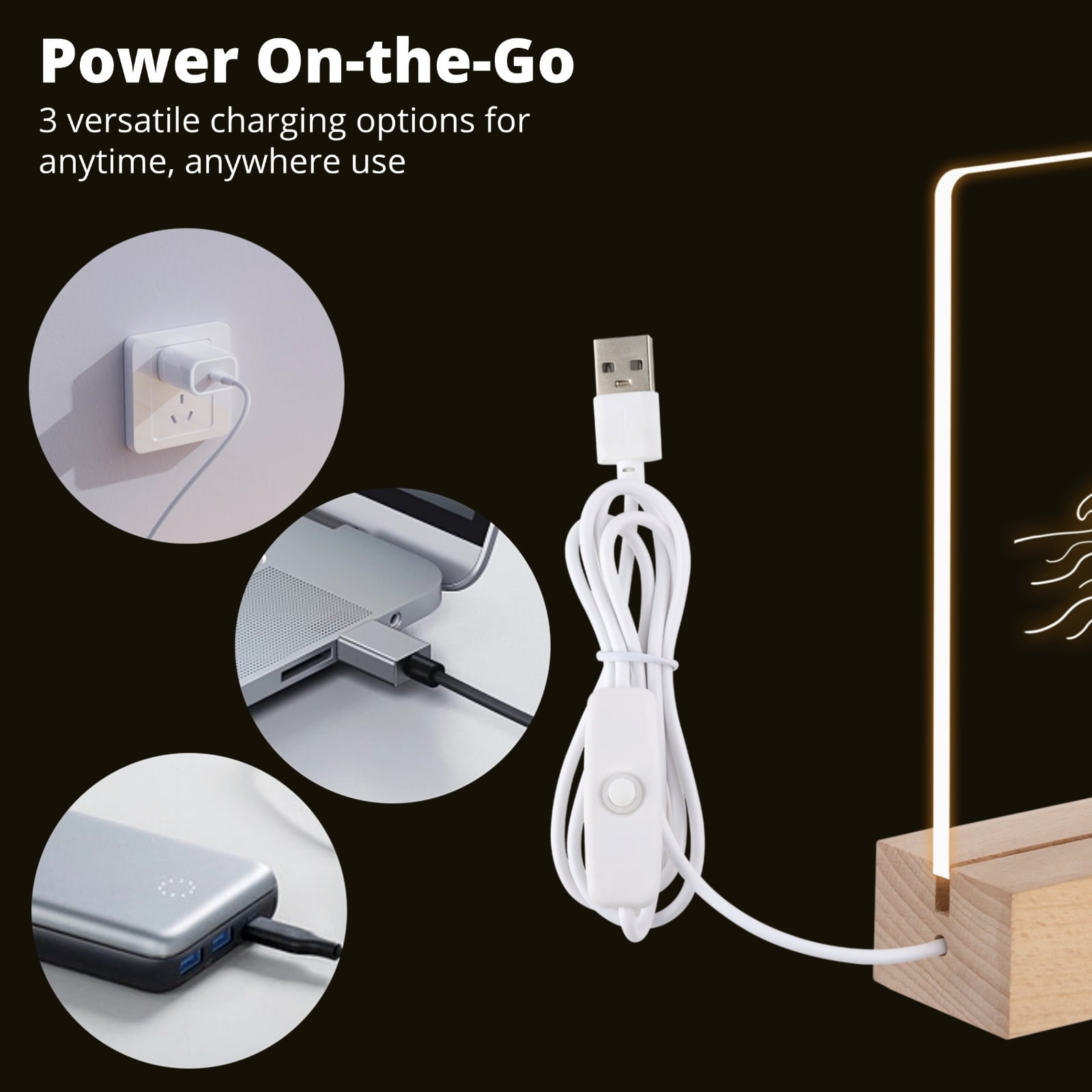 8 Pcs LED Wooden Display Stands, LED lamps with Acrylic Sheets, Transparent Acrylic Night Lights with USB Cables, Wooden Bases with Acrylic Boards for Writing, Drawing, DIY, Present