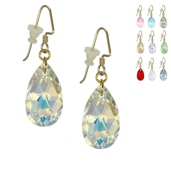 One Pair 22mm Austrian Crystal Teardrop Earrings - 14K Gold Filled Earwires - Aurora Borealis (AB)