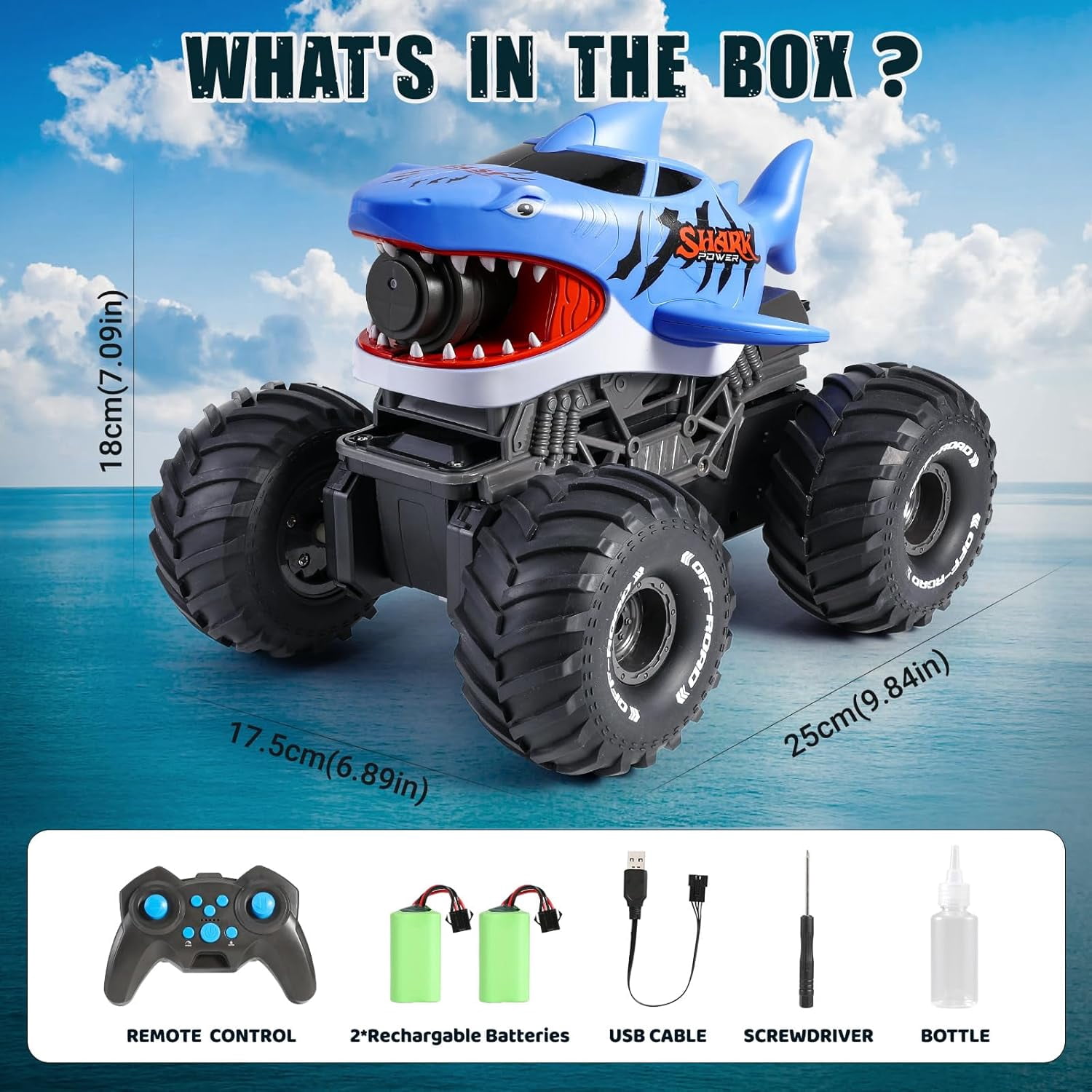 Mini Tudou Off-Road Monster Truck,Waterproof RC Monster Trucks with Water Squirt and Lights,4WD RC Car 2.4Ghz 6+,Remote Control Cars for Kids Adults