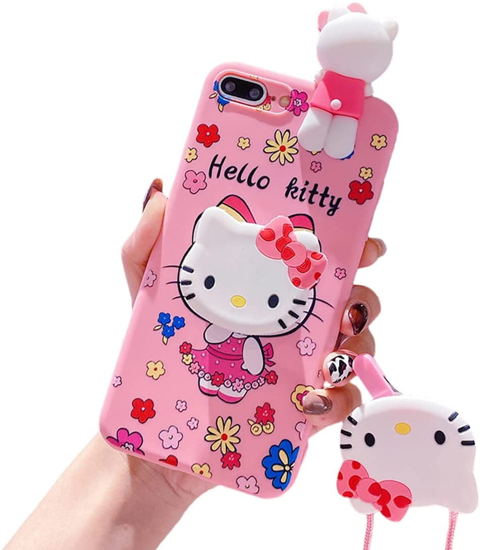 Cartoon Case For Iphone 11 Case Lovely 3d Hello Kitty Character Case For Kids Teens Kawaii Animal Soft Silicone Tpu Shockproof Protective Case With Band Holder And Neck Lanyard 01 Walmart Com