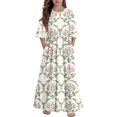 thumbnail image 5 of Abcomgle Girls Summer Dress Kids Casual A-Line 3/4 Sleeve Girls Long Dresses Vintage Floral Print Crew Neck Sundresses Tiered Dresses with Pockets,9-10 Years Mint Green, 5 of 5