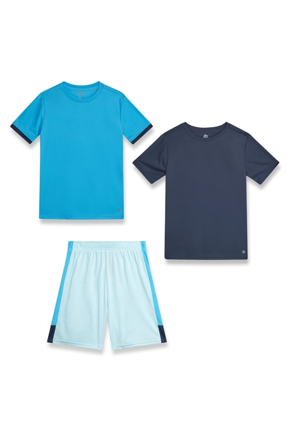 Boys Athletic Outfit Set Performance Mesh Jersey Tees and Athletic Gym Shorts 3 Piece Outfit