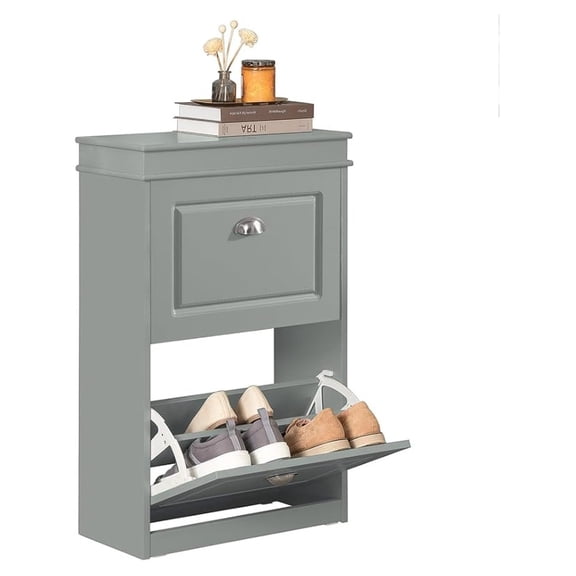 Small Shoe Cabinet, Slim Shoe Rack 2 -Drawers, Thin Shoe Storage Cupboard Organizer Unit for Entryway and Hallway, Grey FSR78-HG