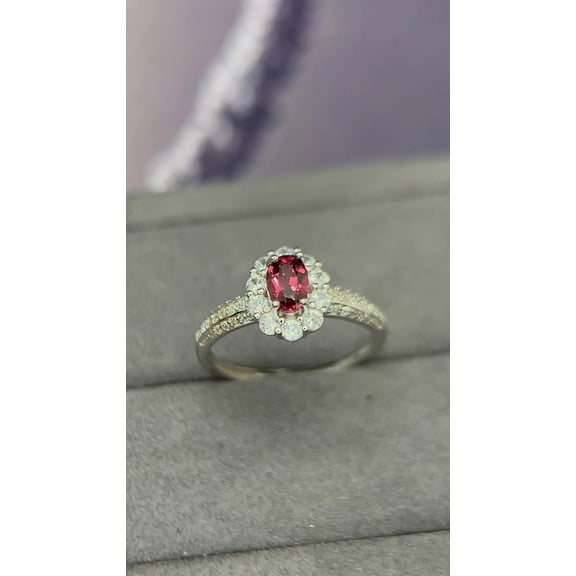 natural garnet ring 925 sterling silver solitaire engagement ring January birthstone red gemstone ring