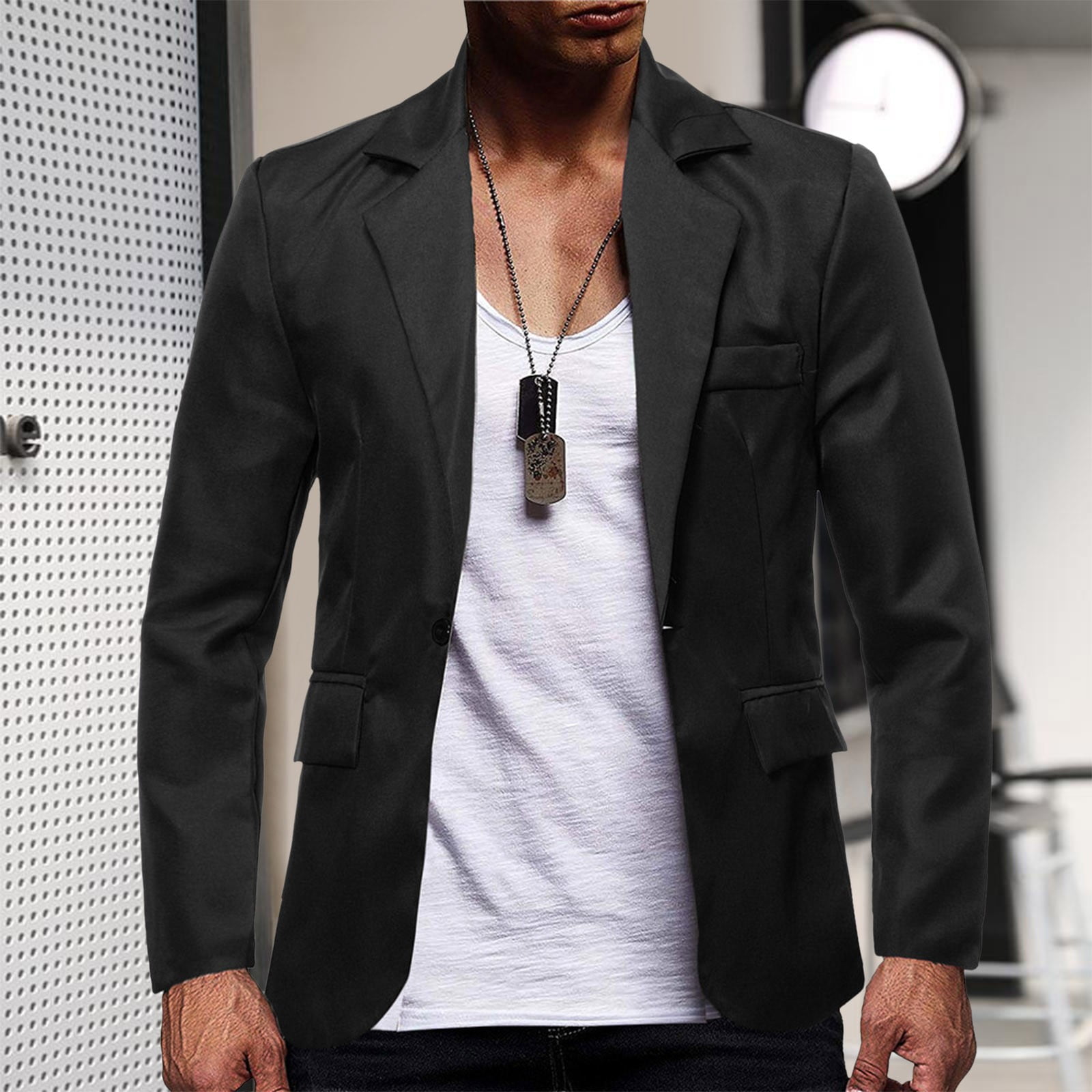 Men's Formal Blazers Prom Lapel Collar Slim Fit Jacket Trench Coat Long sleeve 