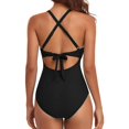 thumbnail image 3 of Trajes de baño para mujer Traje de baño de una pieza para mujer Control de barriga Recorte Traje de baño de talle alto Abrigo con lazo en la espalda Traje de baño de 1 pieza Negro, 3 of 5