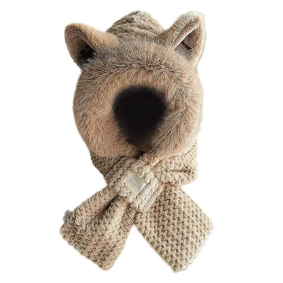 EnJoCho Ladies Fleece-Lined Trapper Hat With Pom Pom Cute Ears 2 In 1 Hat And Scarf Ear Scarf Hat Beanie Hat Scarf Combo Hood Combines A Hat For Women Unisex Knit Beanie Cap