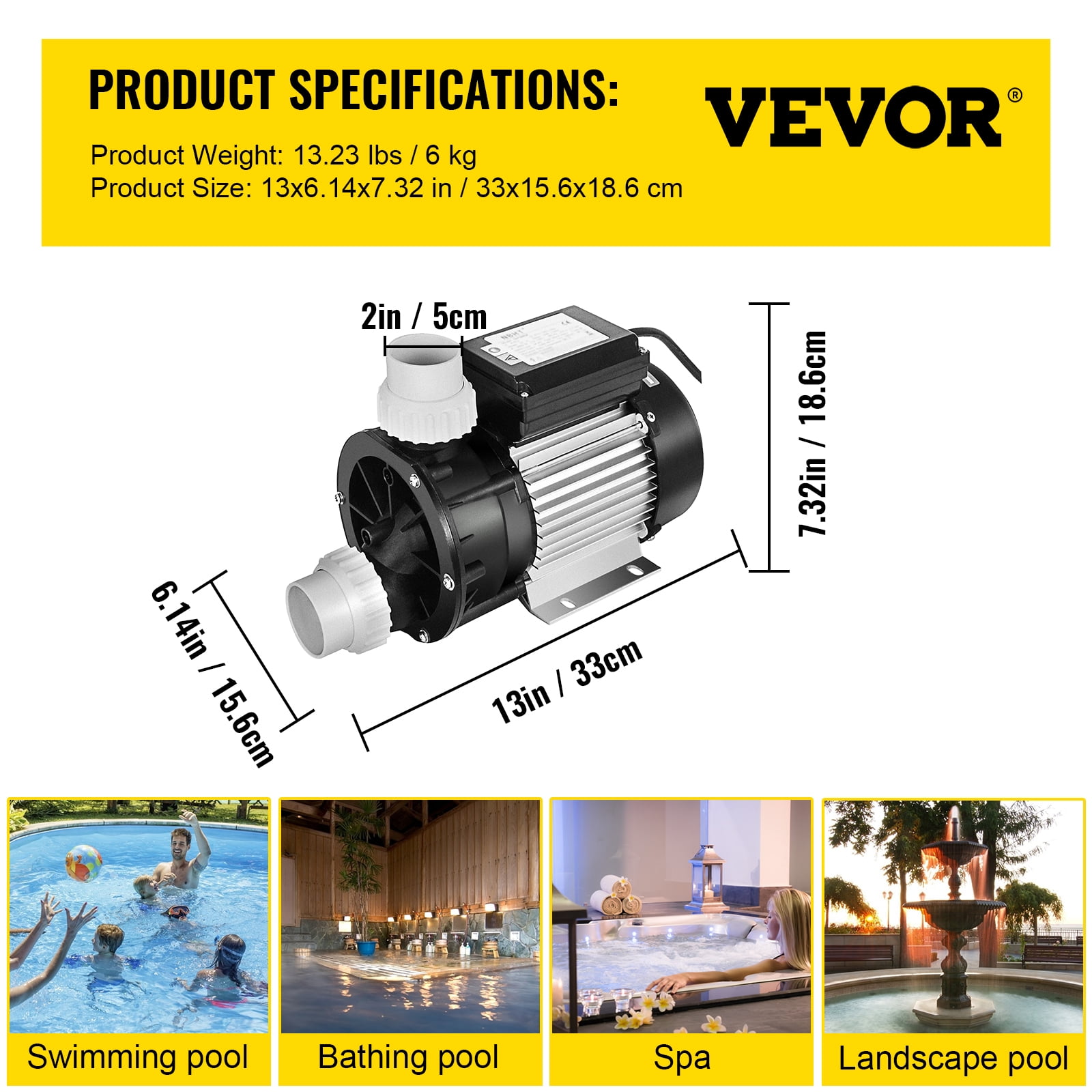VEVOR Swimming Pool Pump 3/4 HP 110V Hot Tub Pump 0.75 Kw Water Circulation Pool Pump Spa Pump Above Ground Pool and Whirlpool Bath